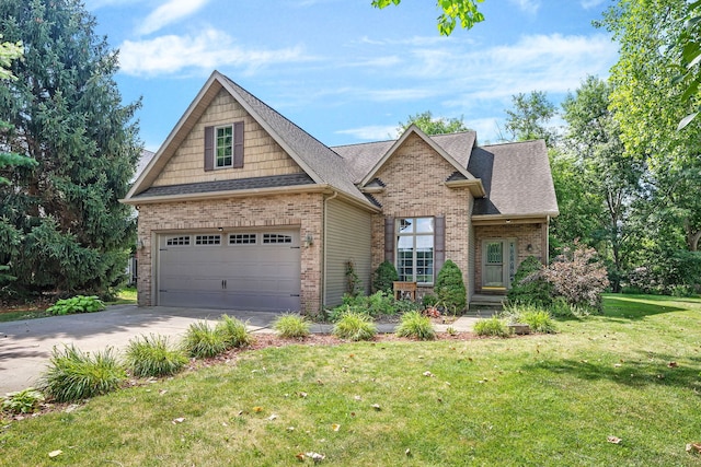 300 Village Ln, Seneca, IL 61360 - craftsman-style home featuring brick siding, driveway, a front lawn, and a shingled roof