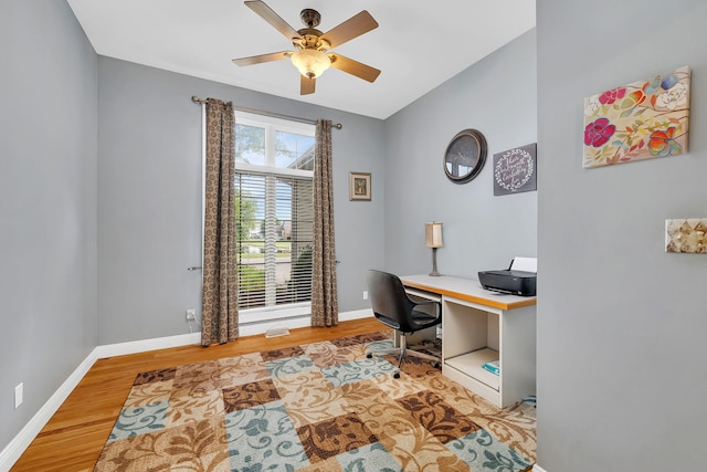 300 Village Ln, Seneca, IL 61360 - office space with a ceiling fan and wood finished floors