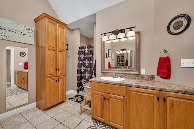 300 Village Ln, Seneca, IL 61360 - full bathroom with vanity, tile patterned floors, and a shower with curtain