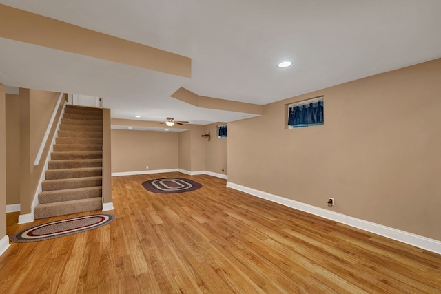 300 Village Ln, Seneca, IL 61360 - finished basement featuring recessed lighting, wood finished floors, and stairs