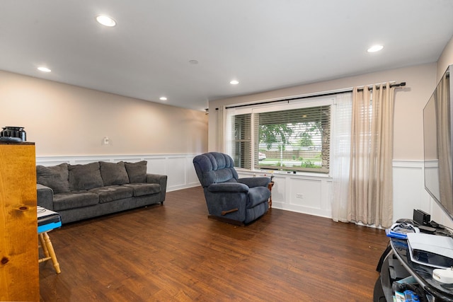 16000 Long Ave, Oak Forest, IL 60452 - living room with wainscoting, dark wood-style flooring, recessed lighting, and a decorative wall