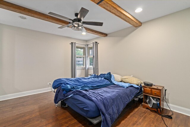 16000 Long Ave, Oak Forest, IL 60452 - bedroom with beamed ceiling, wood finished floors, recessed lighting, and a ceiling fan