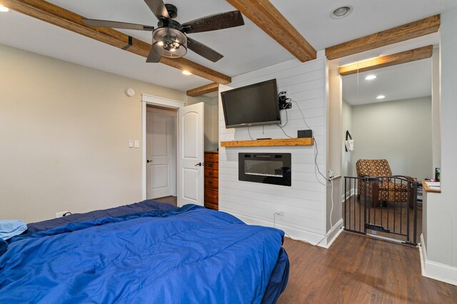 16000 Long Ave, Oak Forest, IL 60452 - bedroom with beamed ceiling, dark wood-type flooring, recessed lighting, and a ceiling fan