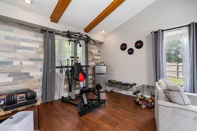 16000 Long Ave, Oak Forest, IL 60452 - workout room featuring dark wood-style flooring, lofted ceiling, and an accent wall