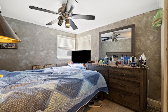 2730 N 74th Ct Unit Gw, Elmwood Park, IL 60707 - tiled bedroom featuring ornamental molding and ceiling fan