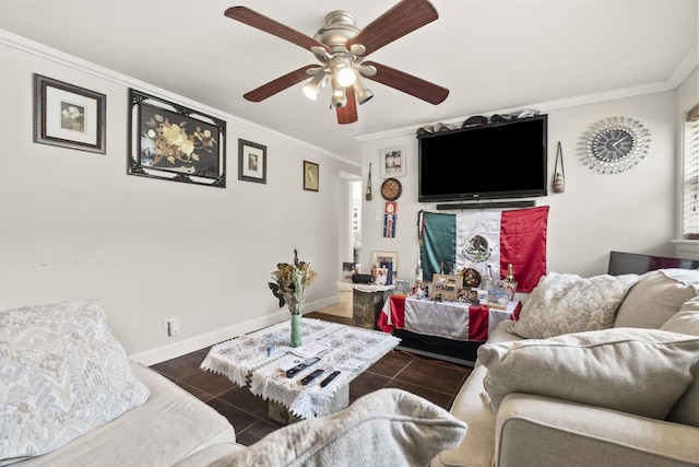 2730 N 74th Ct Unit Gw, Elmwood Park, IL 60707 - living room featuring crown molding, tile patterned floors, and ceiling fan