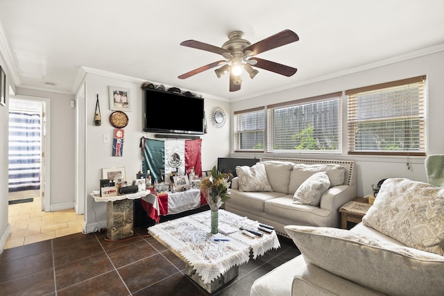 2730 N 74th Ct Unit Gw, Elmwood Park, IL 60707 - tiled living room with ceiling fan and crown molding