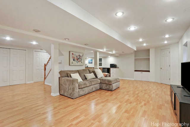 768 Wexford Ct, Grayslake, IL 60030 - living room with light wood-style flooring, stairway, and recessed lighting