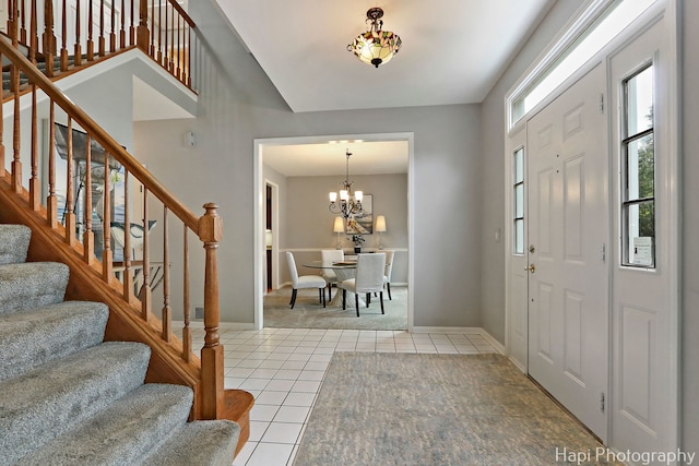 768 Wexford Ct, Grayslake, IL 60030 - tiled entrance foyer featuring stairs and a chandelier