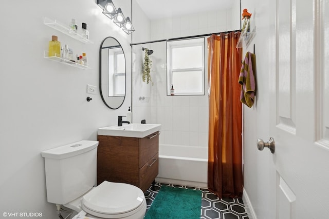 3555 W Lyndale St Unit 3B, Chicago, IL 60647 - bathroom featuring plenty of natural light, vanity, shower / bathtub combination with curtain, and tile patterned floors
