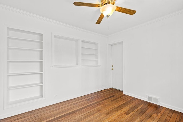 115 S Hale St, Palatine, IL 60067 - unfurnished room featuring built in features, hardwood / wood-style floors, a ceiling fan, and ornamental molding