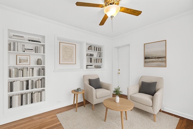 115 S Hale St, Palatine, IL 60067 - sitting room with ornamental molding, wood finished floors, ceiling fan, and built in features