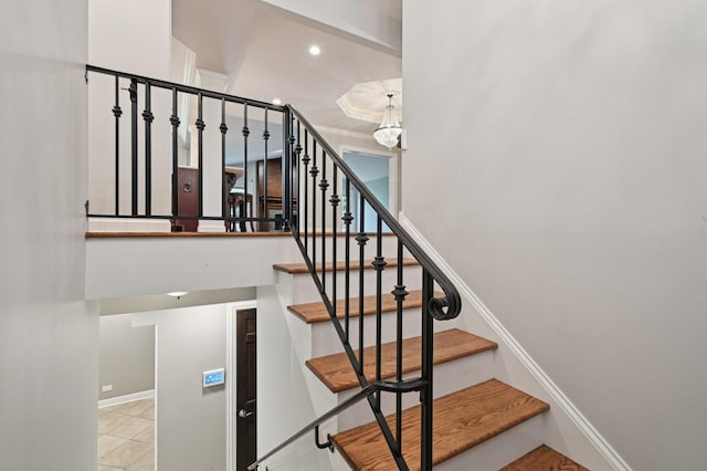 129 Kainer Ave, Barrington, IL 60010 - staircase featuring recessed lighting and a chandelier