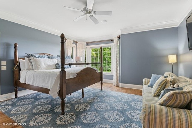 41W590 Bowgren Dr, Campton Hills, IL 60119 - bedroom with crown molding, wood finished floors, and a ceiling fan