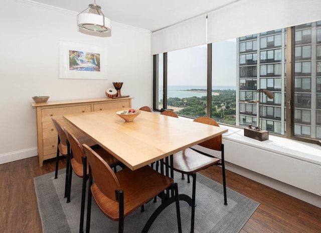 5455 N Sheridan Rd Unit 3512, Chicago, IL 60640 - dining space featuring ornamental molding and dark wood-style flooring