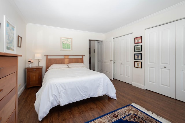 5455 N Sheridan Rd Unit 3512, Chicago, IL 60640 - bedroom featuring two closets, dark wood finished floors, and crown molding