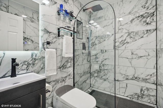 5950 N Kenmore Ave Unit 306, Chicago, IL 60660 - full bath with vanity, a marble finish shower, and tile walls