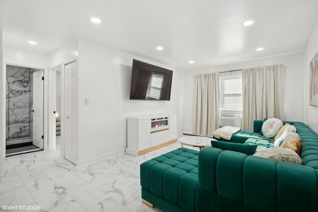 5950 N Kenmore Ave Unit 306, Chicago, IL 60660 - living area featuring light marble finish floors, recessed lighting, and cooling unit