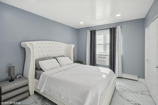 5950 N Kenmore Ave Unit 306, Chicago, IL 60660 - bedroom with light marble finish flooring, cooling unit, recessed lighting, and a closet