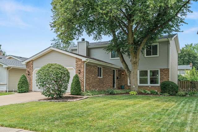 154 Newton Ave, Glen Ellyn, IL 60137 - traditional home featuring brick siding, an attached garage, driveway, and a chimney