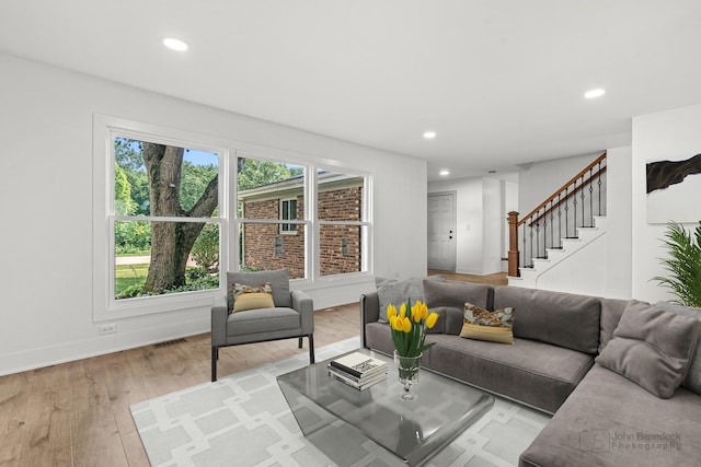 154 Newton Ave, Glen Ellyn, IL 60137 - living area with recessed lighting, stairs, and light wood finished floors