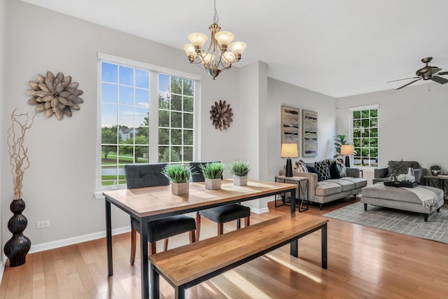 6406 Cunningham Ct, Gurnee, IL 60031 - dining area with a chandelier, wood-type flooring, healthy amount of natural light, and a ceiling fan