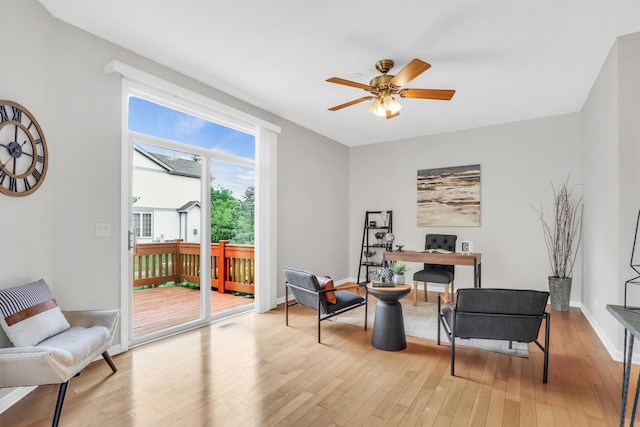 6406 Cunningham Ct, Gurnee, IL 60031 - sitting room featuring an office area, light wood-type flooring, and ceiling fan