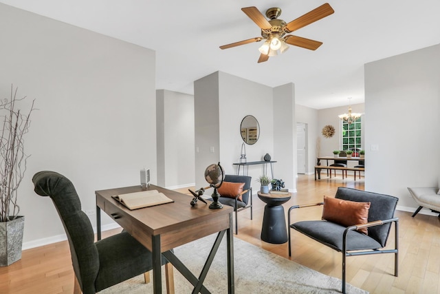 6406 Cunningham Ct, Gurnee, IL 60031 - home office featuring a chandelier, light wood-style flooring, and ceiling fan