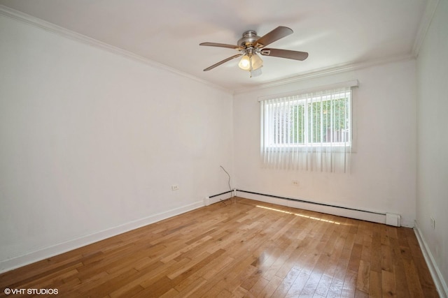 1508 W Pratt Blvd Unit 2C, Chicago, IL 60626 - spare room with a baseboard radiator, light wood finished floors, crown molding, and ceiling fan