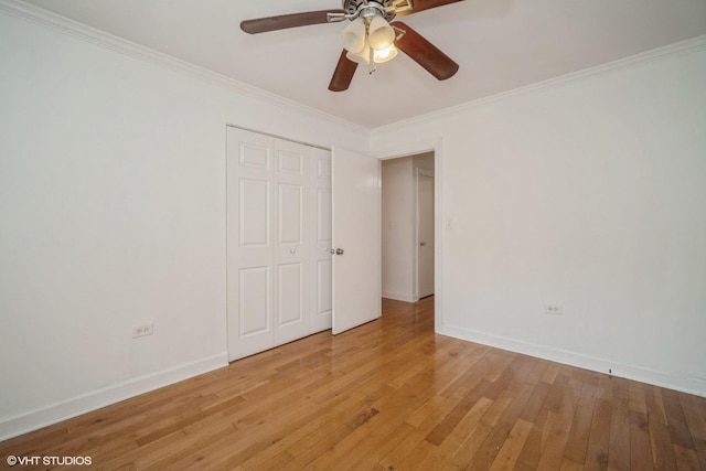1508 W Pratt Blvd Unit 2C, Chicago, IL 60626 - unfurnished bedroom with light wood-type flooring, crown molding, a ceiling fan, and a closet
