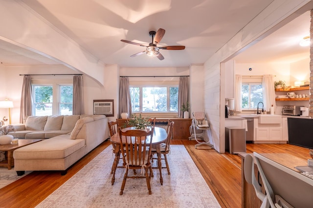 102 E Front St, Mount Morris, IL 61054 - dining space featuring ceiling fan, healthy amount of natural light, and light wood-style floors