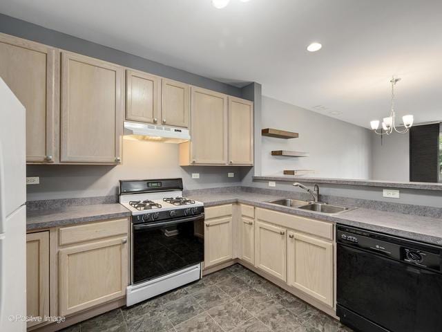 835 Genesee Dr, Naperville, IL 60563 - kitchen with white appliances, under cabinet range hood, light brown cabinets, and recessed lighting