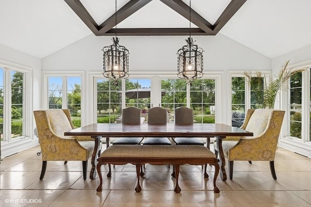 sunroom featuring a chandelier and plenty of natural light