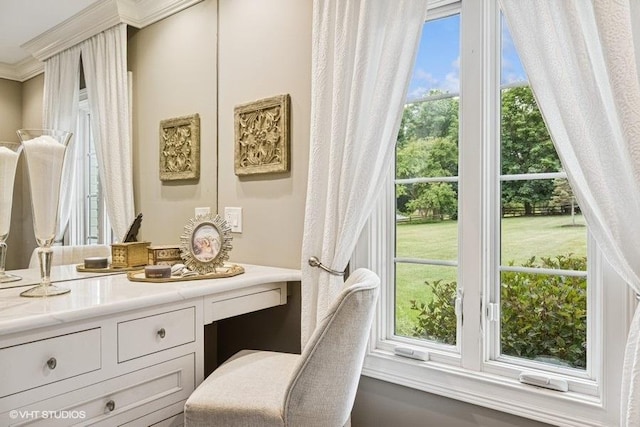 bathroom featuring vanity and crown molding
