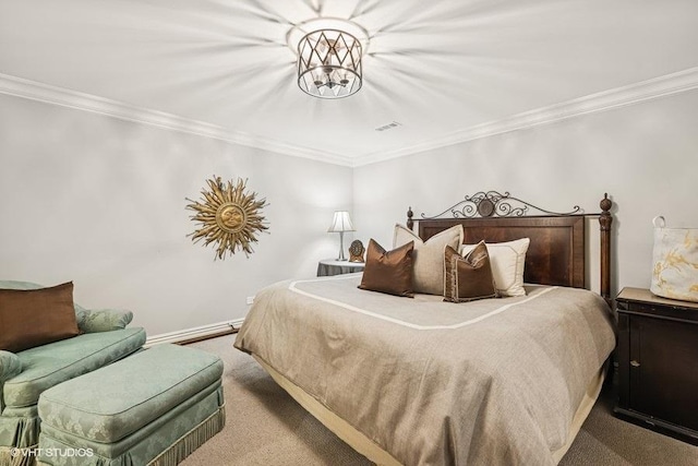 bedroom featuring carpet and ornamental molding