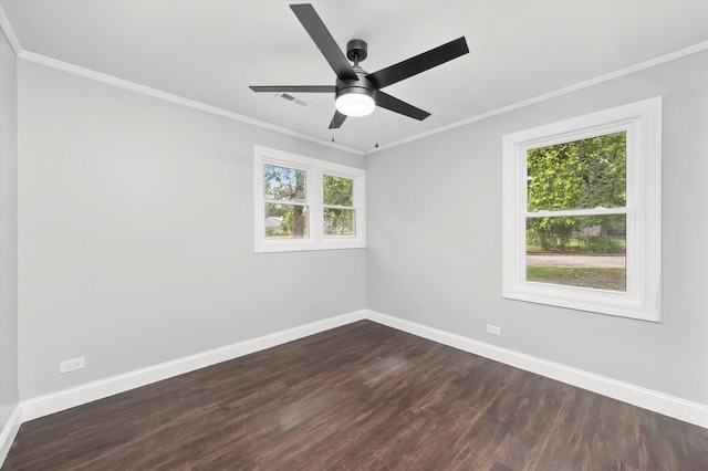 230 Mantua St, Park Forest, IL 60466 - empty room with ornamental molding, dark wood-style flooring, and ceiling fan