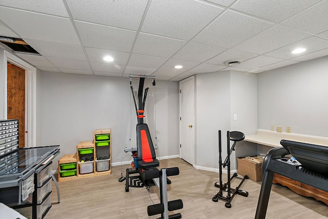588 Arthur Dr, Cary, IL 60013 - workout area featuring wood finished floors, recessed lighting, and a drop ceiling