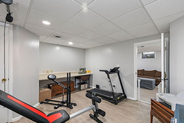 588 Arthur Dr, Cary, IL 60013 - workout room with wood finished floors, recessed lighting, and a drop ceiling