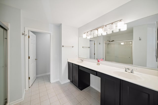 415 Bay Tree Cir, Vernon Hills, IL 60061 - full bathroom featuring double vanity, a shower stall, and tile patterned floors