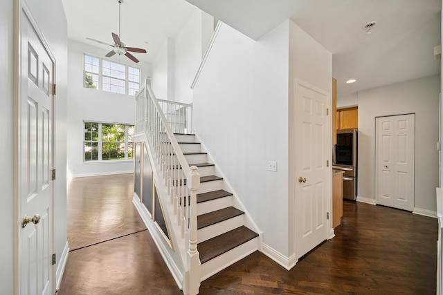 415 Bay Tree Cir, Vernon Hills, IL 60061 - staircase featuring a ceiling fan, wood finished floors, and recessed lighting