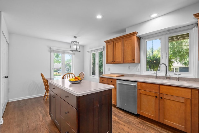 2 Cedar Gate Cir, Sugar Grove, IL 60554 - kitchen with dishwasher, light countertops, dark wood finished floors, a center island, and recessed lighting