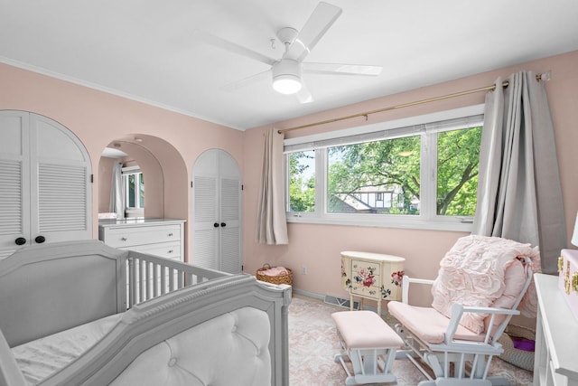 2 Cedar Gate Cir, Sugar Grove, IL 60554 - bedroom featuring two closets, crown molding, and a ceiling fan