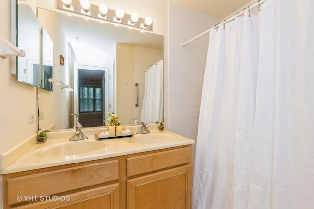 976 Enfield Dr, Northbrook, IL 60062 - bathroom with double vanity and a shower with shower curtain