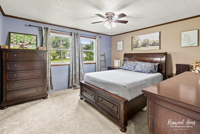 601 E Washington St, Ashkum, IL 60911 - bedroom with ornamental molding, light carpet, and ceiling fan