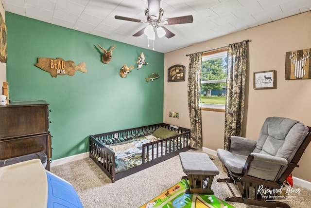 601 E Washington St, Ashkum, IL 60911 - bedroom with carpet, a crib, and ceiling fan