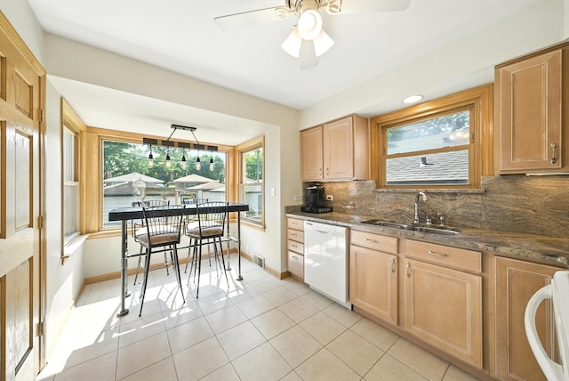 10105 S California Ave, Chicago, IL 60655 - kitchen with dishwasher, tasteful backsplash, light brown cabinets, and light tile patterned floors