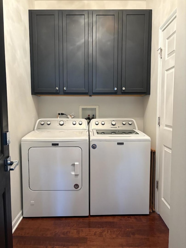 17 Harborside Way, Hawthorn Woods, IL 60047 - laundry area with independent washer and dryer, cabinet space, and dark wood-style floors