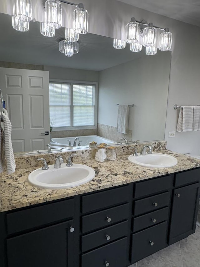 17 Harborside Way, Hawthorn Woods, IL 60047 - bathroom with double vanity, a bath, and a chandelier