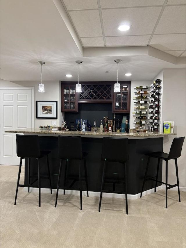 17 Harborside Way, Hawthorn Woods, IL 60047 - indoor wet bar featuring light colored carpet, pendant lighting, and recessed lighting