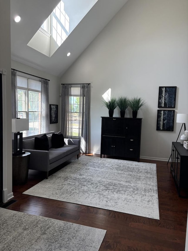 17 Harborside Way, Hawthorn Woods, IL 60047 - living area featuring high vaulted ceiling, recessed lighting, a skylight, and wood finished floors
